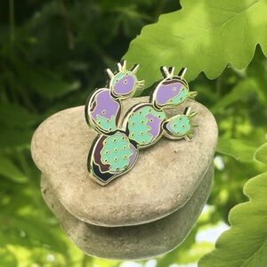 Purple Prickly Pear Cactus Plant Enamel Pin